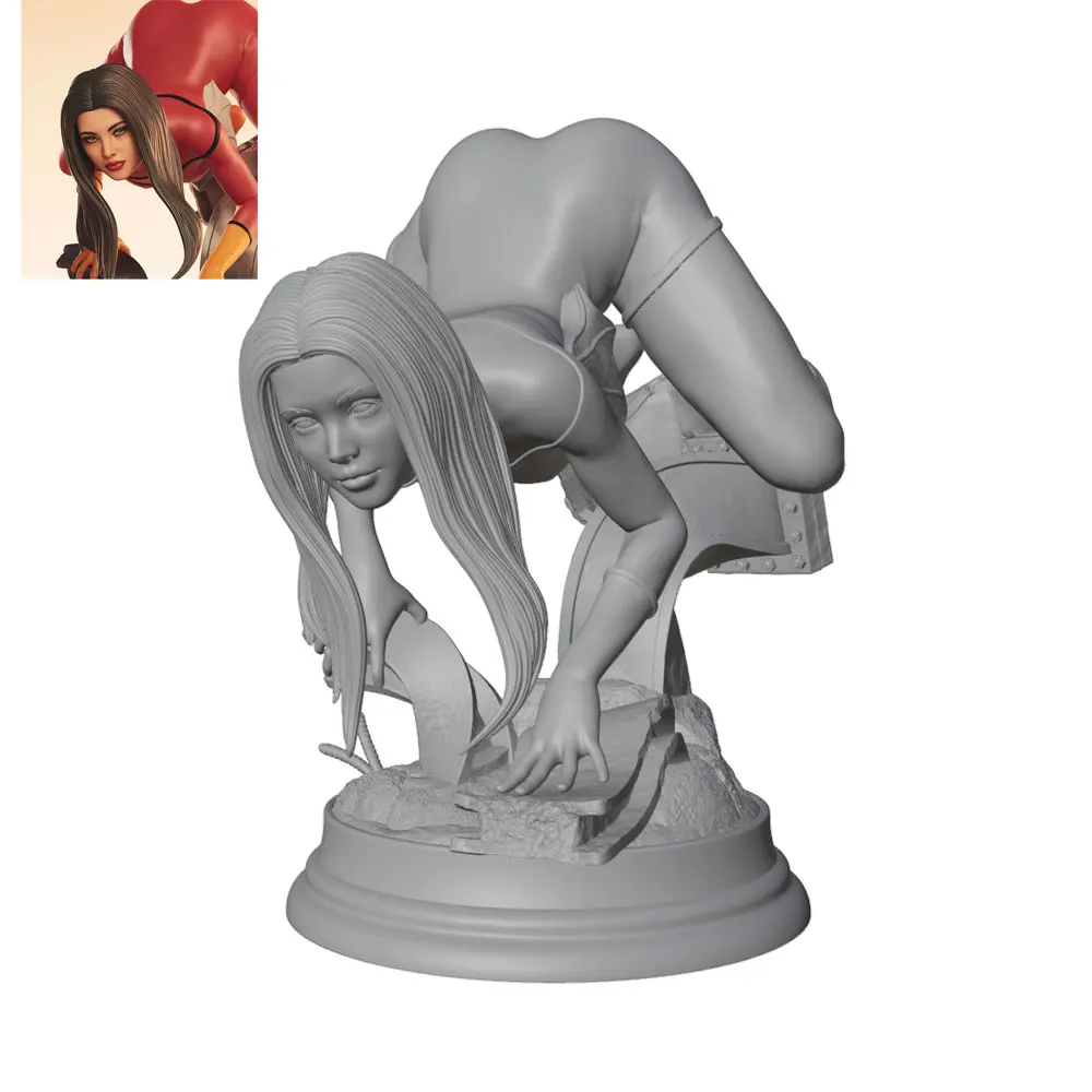 1/24 No te desalientes, postura de escalada en ruinas, kit de modelo de resina de chica fuerte GK, estatua mini impresa en 3D gris, sin colorear