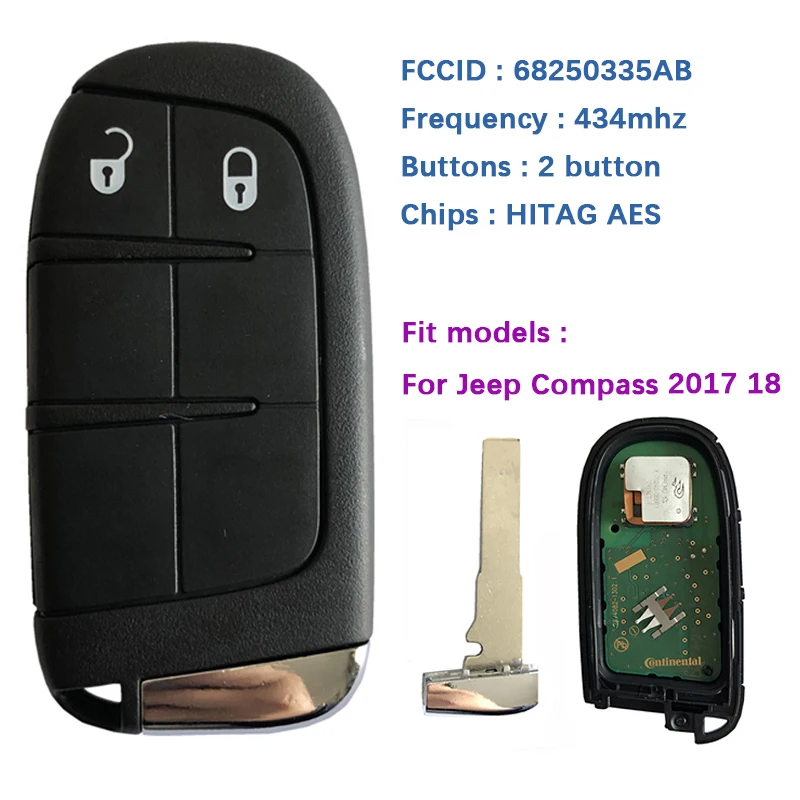 CN086028 Original 2 Buttons Smart Remote Key For Jeep Compass  433mhz 4A Chip Keyless Entry SIP22 Blade FCCID M3N-40821302