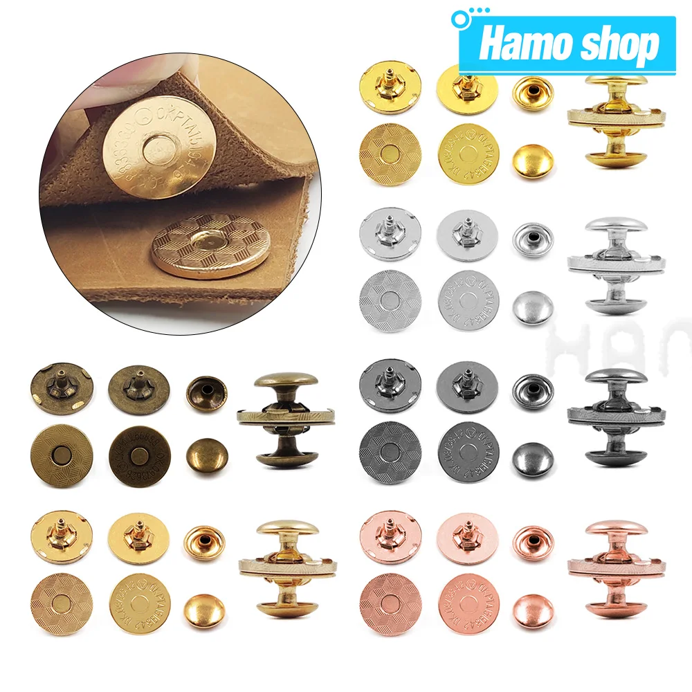 10 Sets 14/18 mm Metall-Doppelnieten-Magnetknöpfe, Schnappverschlüsse, Magnete für DIY-Geldbörsen, Handtaschen, Taschen, Lederhandwerkszubehör
