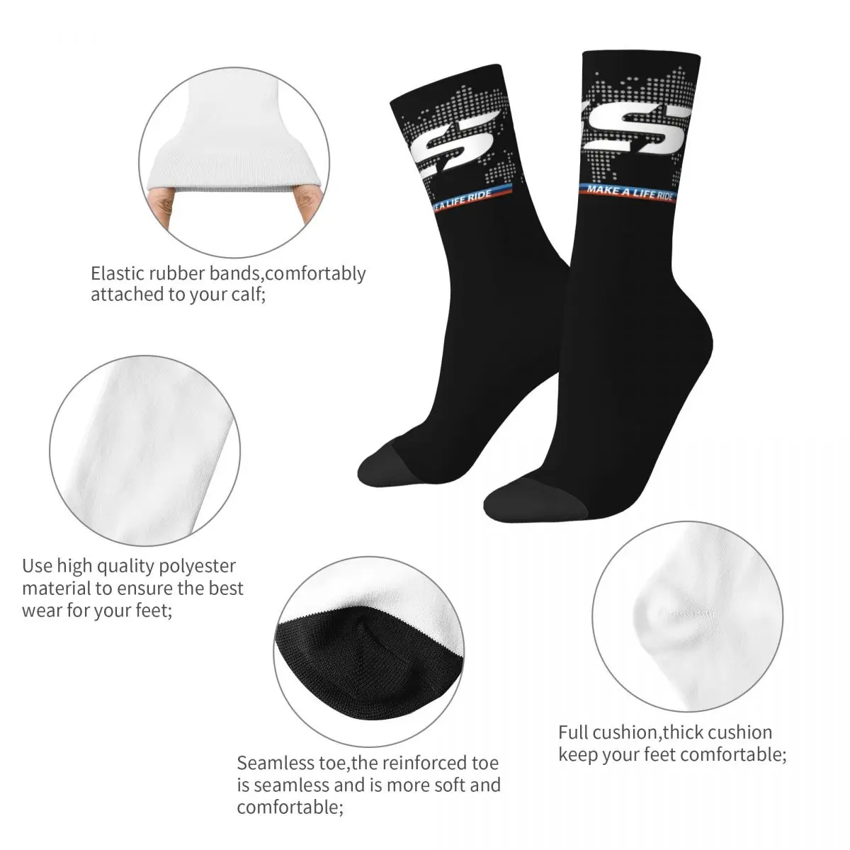 Chaussettes de course colorées pour hommes et femmes, carte du monde GS, conception de moto, accessoires de course, confortable, cadeau d'anniversaire