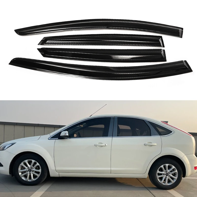 

For Ford Focus 4-Door 2012-2018 Wind Deflectors Tinted 4pcs Set Stick On Window Visors with Drain Channels 1.5MM Thickness
