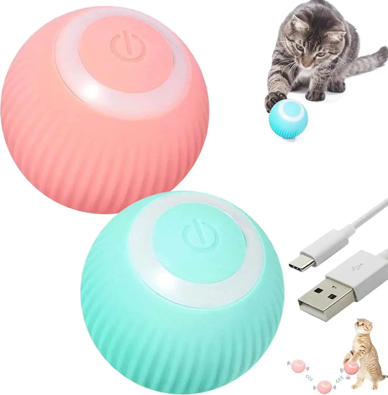 

1/2pcs Cat Toys Ball,Wloom Cat Ball Powered and Self Moving and Automatic Rolling Ball for Indoor Pnct