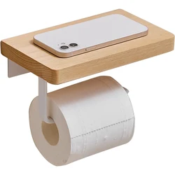 Solid Wood Toilet Paper Holder - Punch-Free Phone Storage Rack - Bathroom Accessories & Supplies
