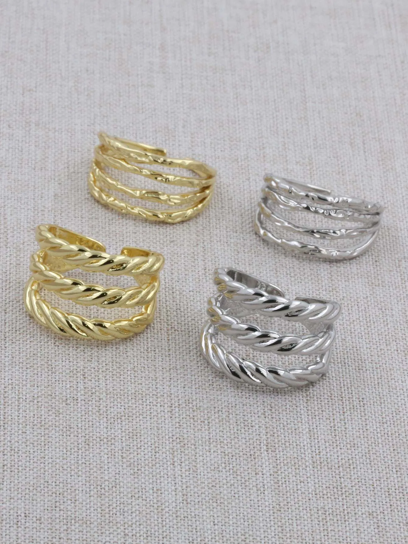 Multi-layered Line Wide Hollow CZ CharmsVintage Geometric Gold Color Adjustable Finger Rings For Women Men Trend Couple Jewelry 