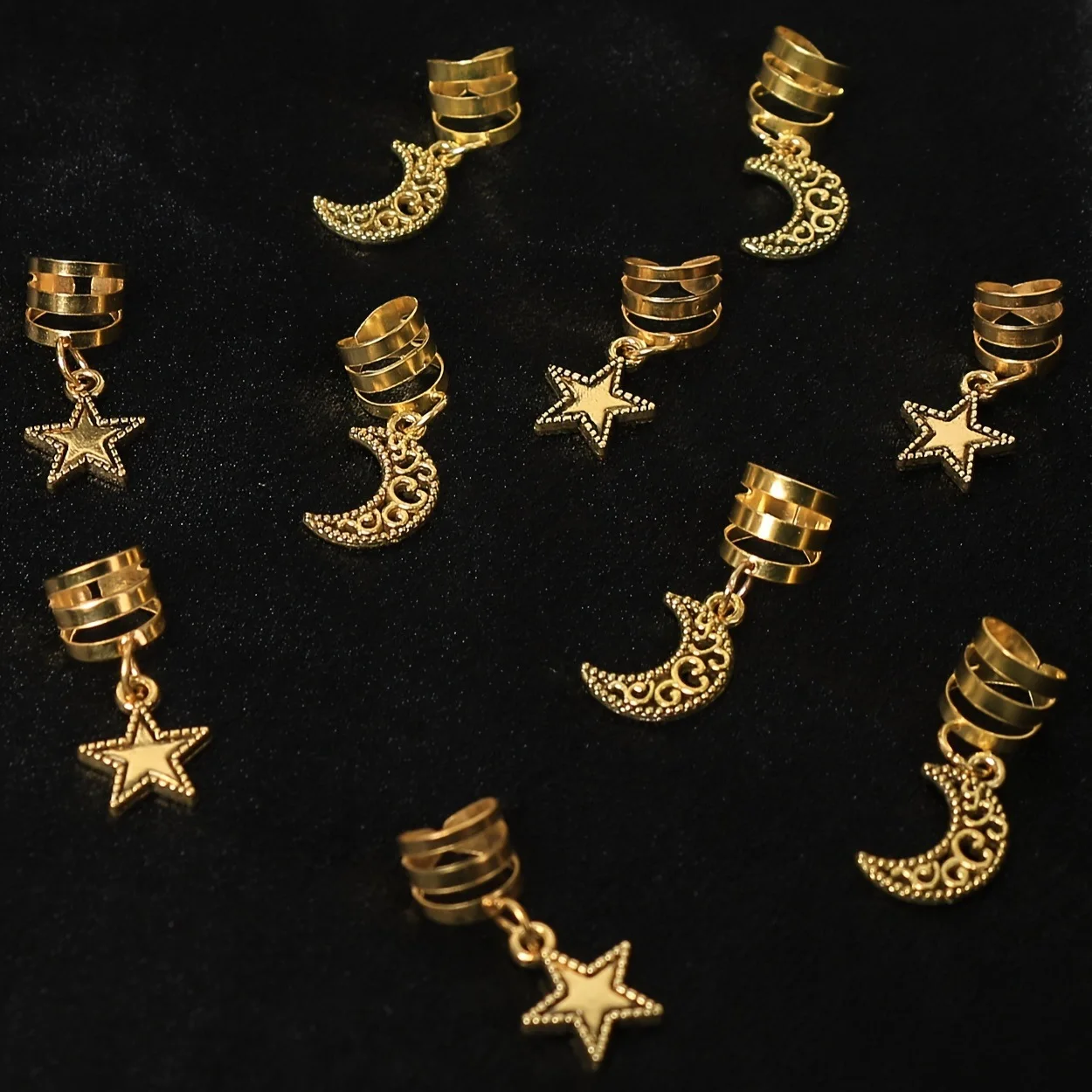 

10pcs Dreadlock Hair Extension Rings Hollow Star Cutout Metal Alloy Braid Accessories DIY Easy Install for Festival Styling