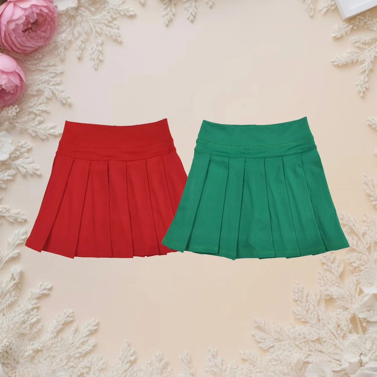 Trendy Cozy Baby Girl Pleated Skorts Mini Sport Yoga Athletic Breathable Active Clothing Green Red Toddler Kids Fashion Playwear