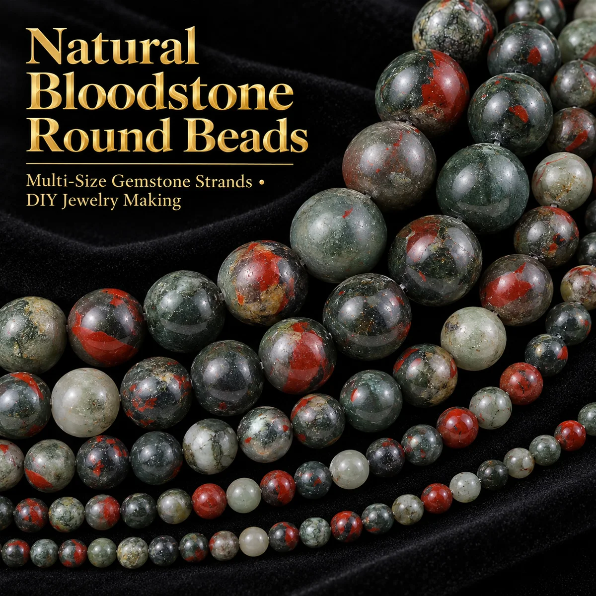 6-12mm 16pcs Stone Half Strand Bloodstone Spacer Loose Beads For Jewelry Bracelets Necklace Making DIY Accessories