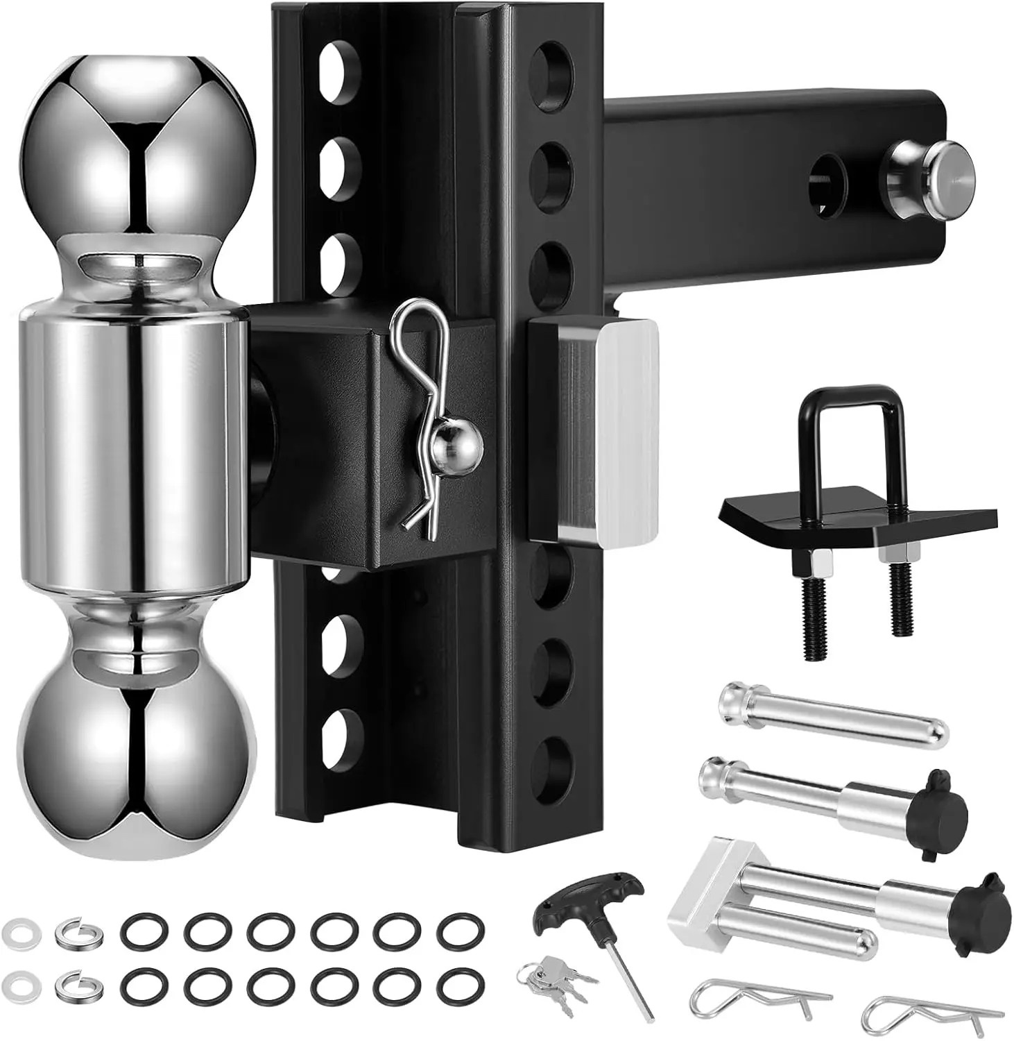 Gancio per rimorchio regolabile, ricevitore da 2', caduta/aumento da 6', 12500 libbre GTW, nero