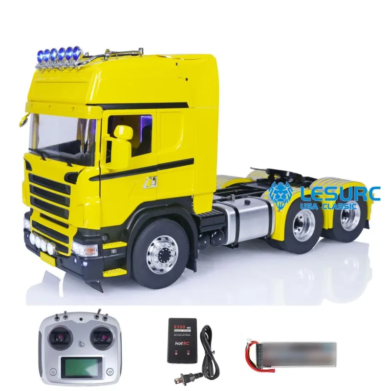 LESU 1/14 RC Tractor camión DIY 6x6 Control remoto 3 ejes coches de ingeniería pintado modelo terminado luz de sonido para regalos de niños