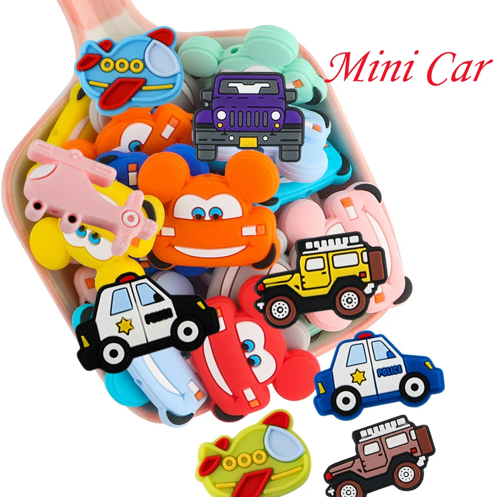 

Sunrony 50-200Pcs New Mini Car Silicone Beads Cartoon Making Bulk DIY Baby Pacifier Chain Jewelry Necklace Accessories