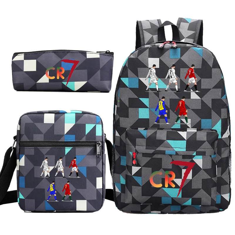 حقيبة مدرسية للطلاب مطبوعة من رونالدو، حقيبة كتف، حقيبة أقلام رصاص، مجموعة من ثلاث قطع، حقيبة ظهر كاجوال، حقيبة سفر، مجموعة حقيبة ظهر للأطفال