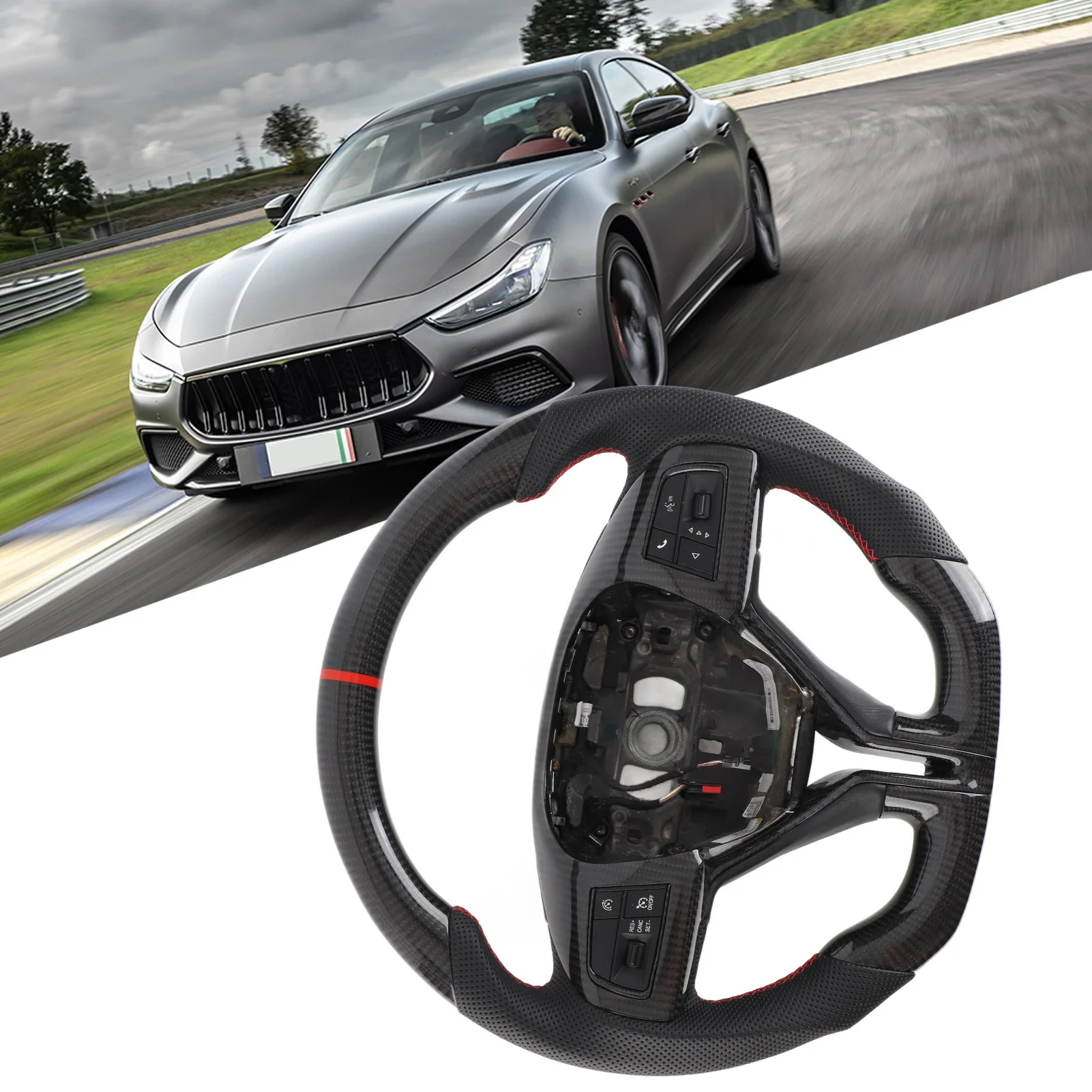 

Car Steering Wheel Finger Excellent Grip Flat Bottom Anti Oxidation Carbon Steering Wheel for Quattroporte M156
