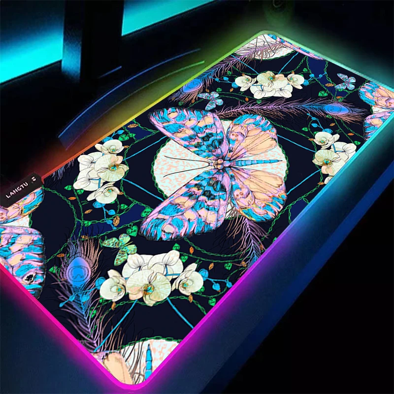 RGB Mouse Pad Gaming Accessories Gabinete Gamer LED PC Computer Butterfly Extended Desk Mat Keyboard Tablet Pad Kawaii Mousepad
