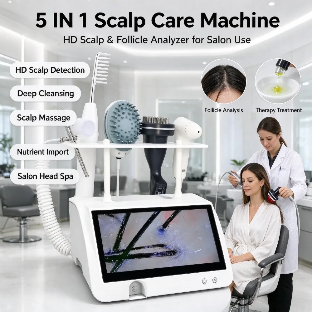 Professional 5in1 Scalp Analyzer Machine Hair Follicle Detection Scalp Massage Deep Cleaning Hair Care Device for Salon Use