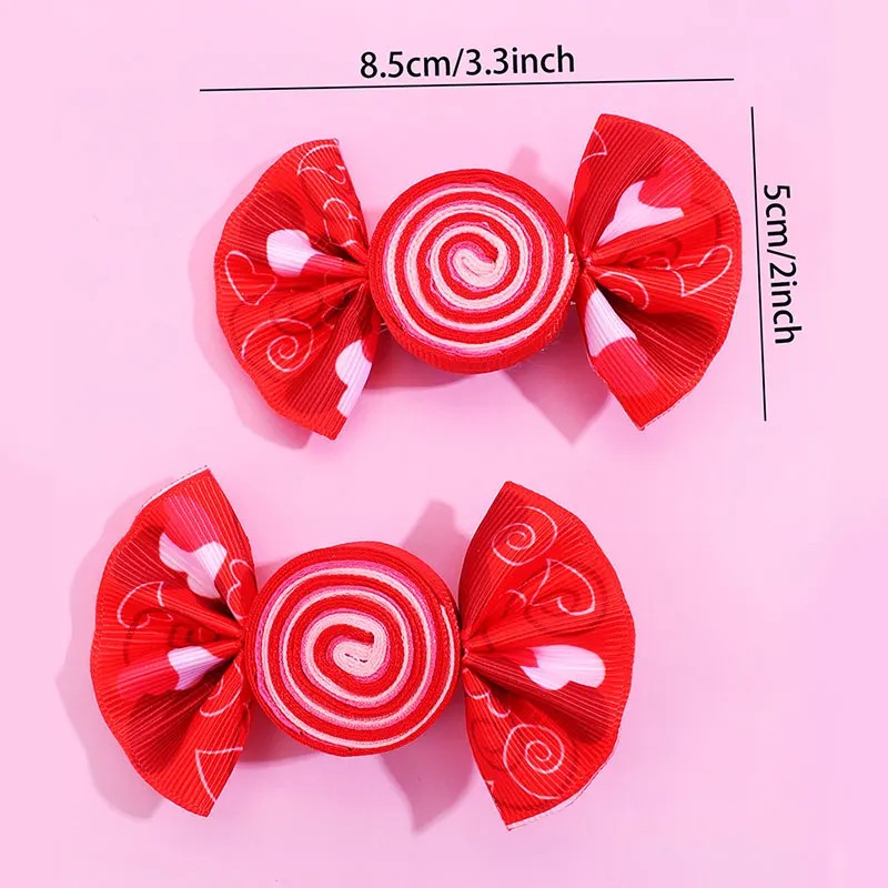 2Pcs Cute Ribbon Print Bowknot Hair Clips For Kids Handmade Candy Hairpins Barrettes Headwear Girls Hair Accessories