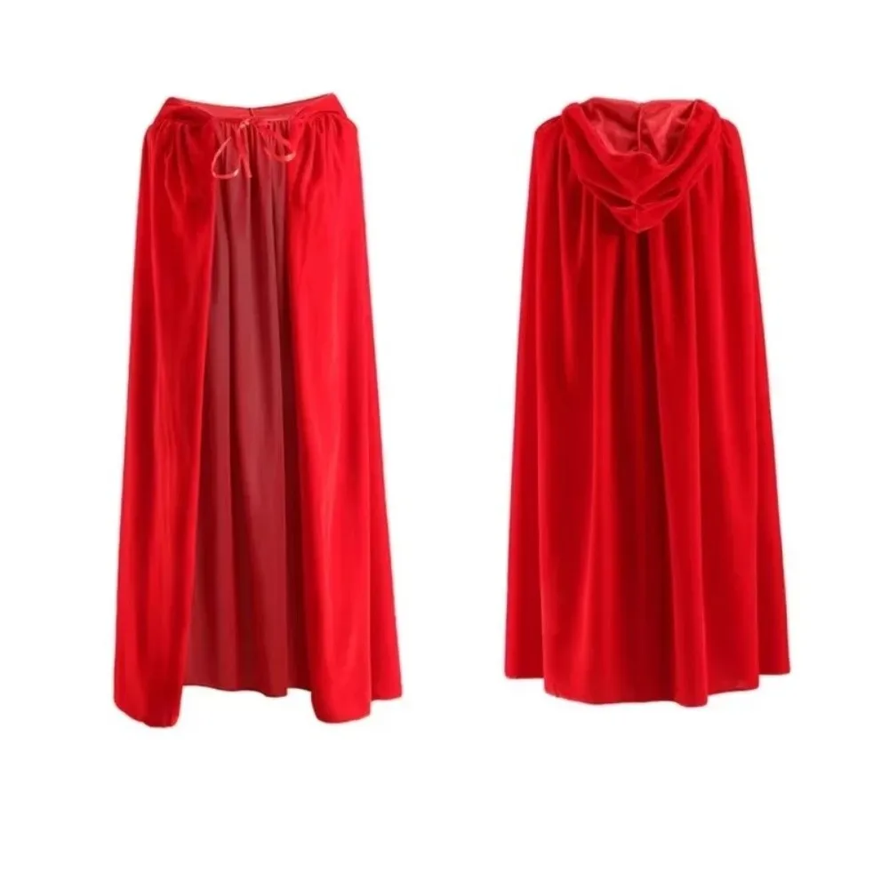 

Velvet Fabric Cape Coat Integrated Hood Long Cut Line Hood Shawl Festival Match Frame Wide Body Silhouette Stage Cloak