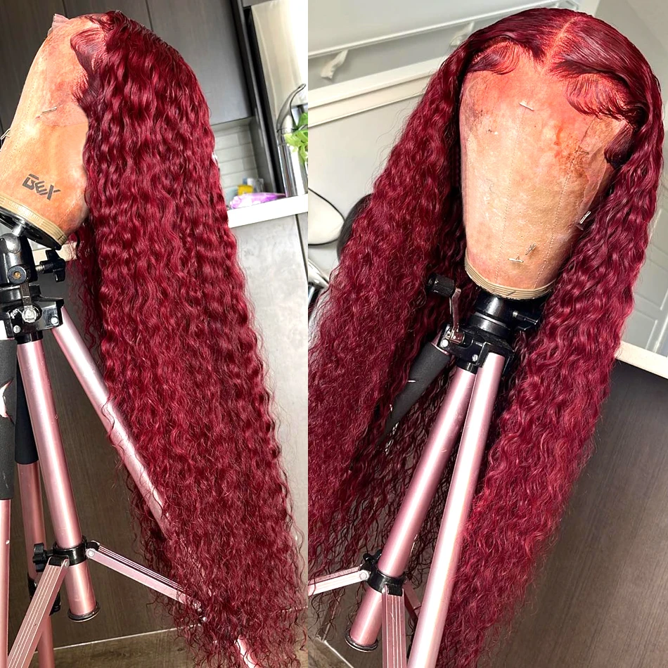 13x6 13x4 HD Deep Wave Lace Frontal Wig Colored Burgundy Lace Front Wig Brazilian Red 99J Curly Lace Front Human Hair Wigs