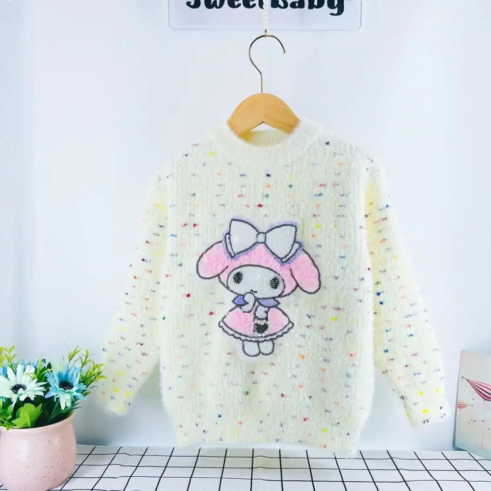 

Свитер для отдыха My Melody для девочек, пальто Kawaii, аниме, осень, зима, милый милый топ, трикотаж с героями мультфильмов, чехол с круглым вырезом, подарок для ребенка