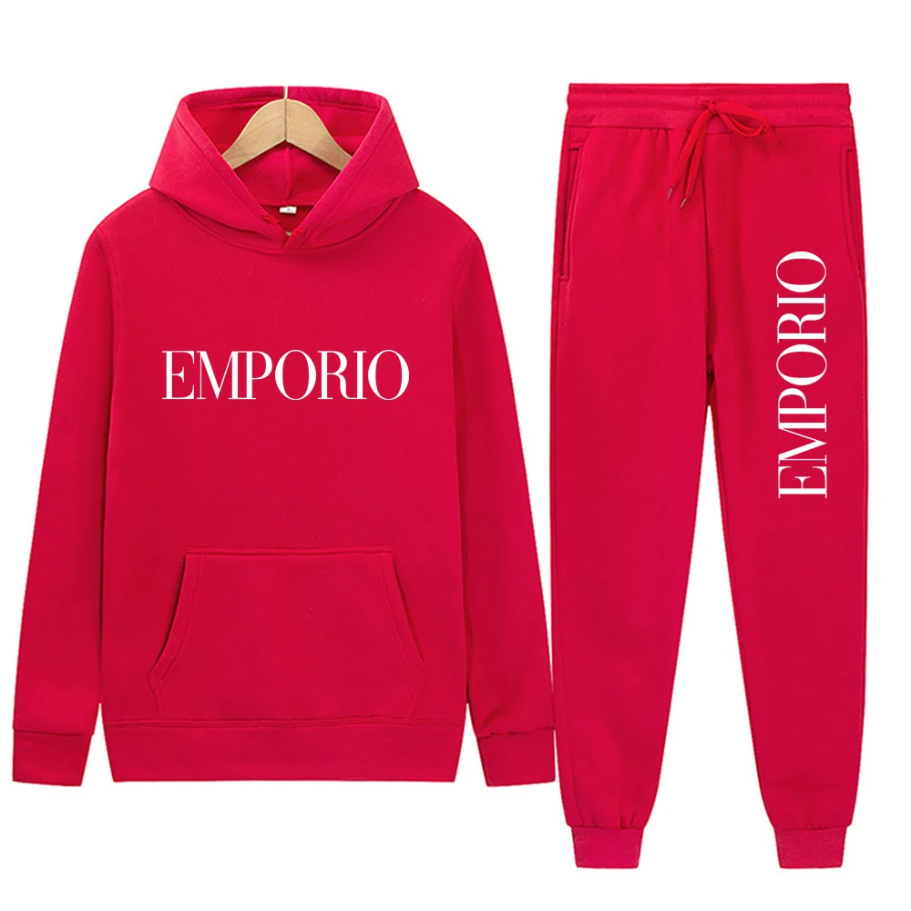 طقم هوديي وركض مطبوع عليه 'EMPORIO' - عصري وفضفاض #6