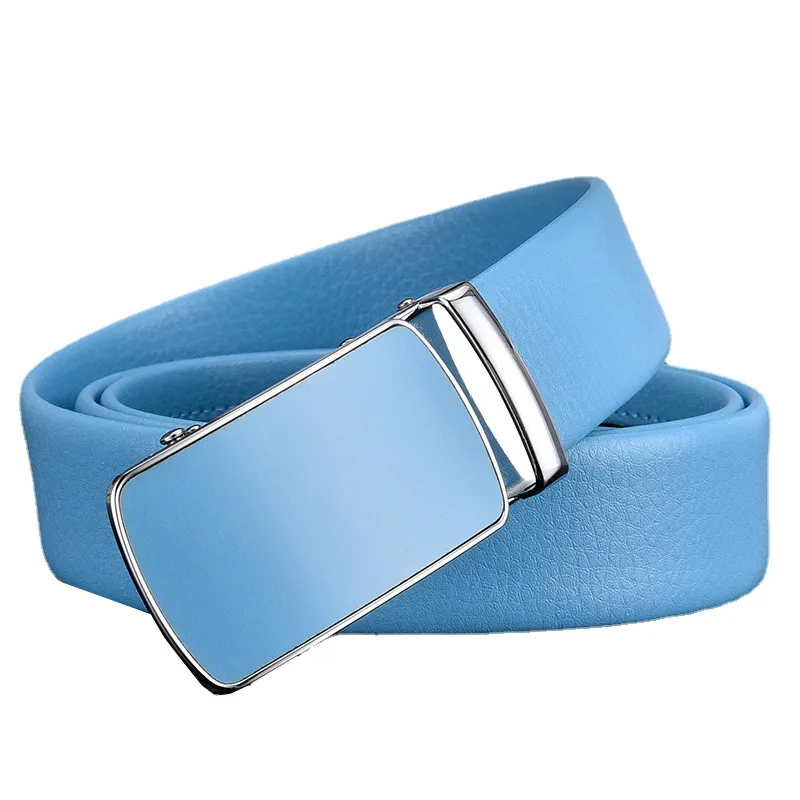 

Men & Women Sky-blue Automatic Buckle Belt 2024 New Fashion Men's Business Leisure Belt