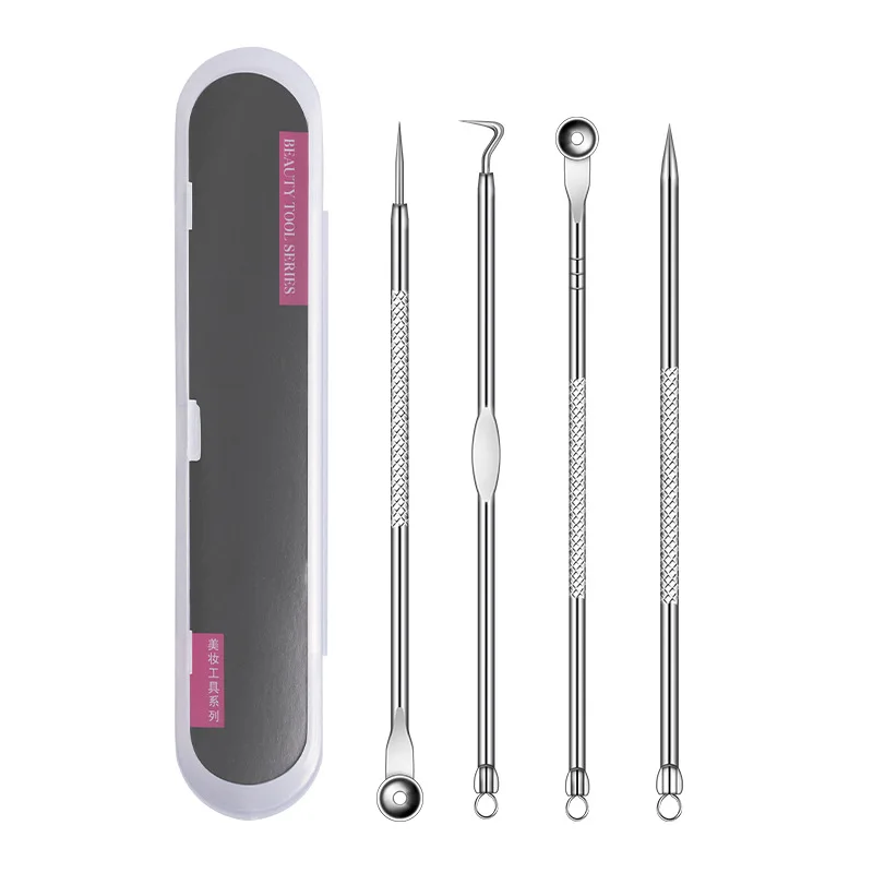 4 Pcs Silvery Blackhead Remover Pimple Popper Tool Kit  Acne Blackhead Extractor Tool For Nose Face Stainless Steel