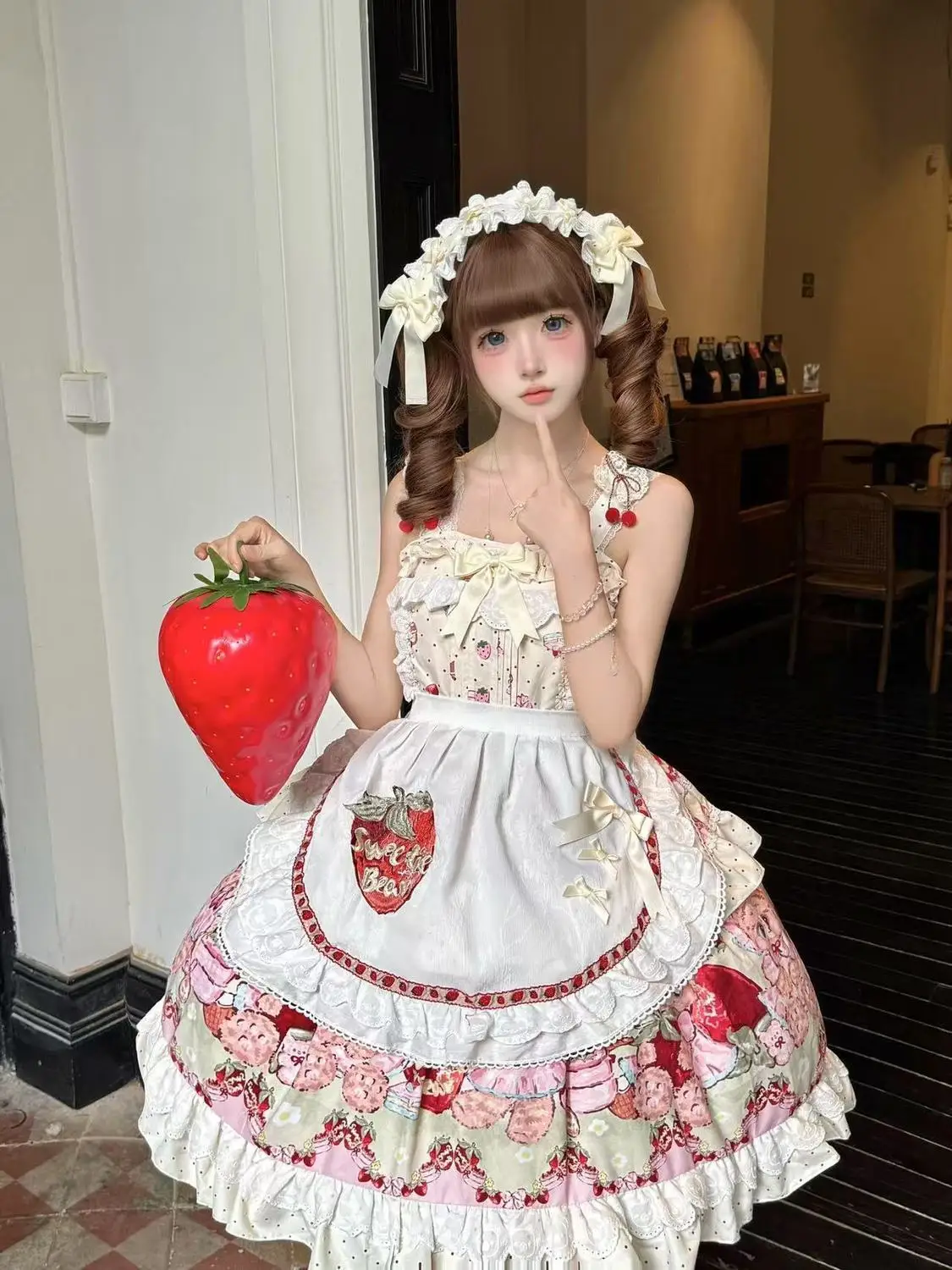 Coalfell Original Design [Strawberry Girl] Sweet and Cute Lolita Strap Lolita Countryside Style JSK Princess Dress