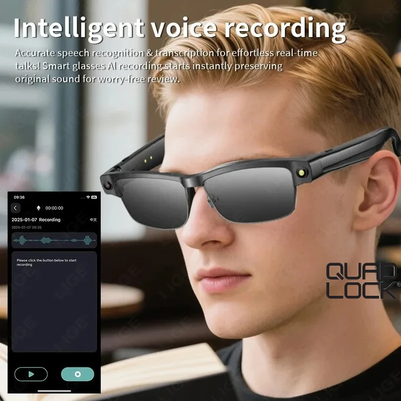

QUAD LOCK AI 4k Camera Smart Sunglasses Bluetooth Voice Call Music Smart Video Sound Record Translation Anti-Blue Light Glasses