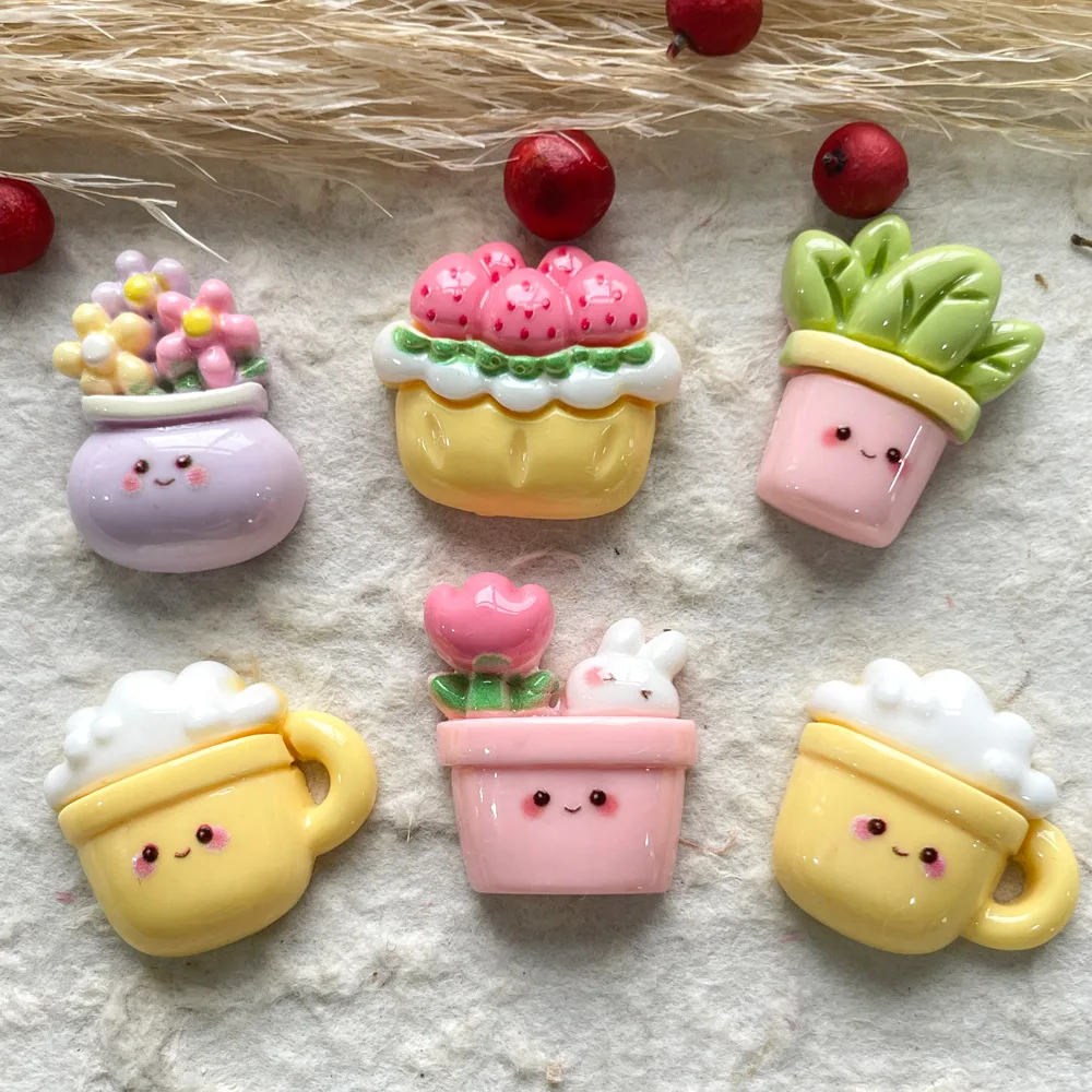 10pcs Cartoon cute pot plant resin decorative accessories diy handmade making for Mobile Keychain pendant phone case decoration