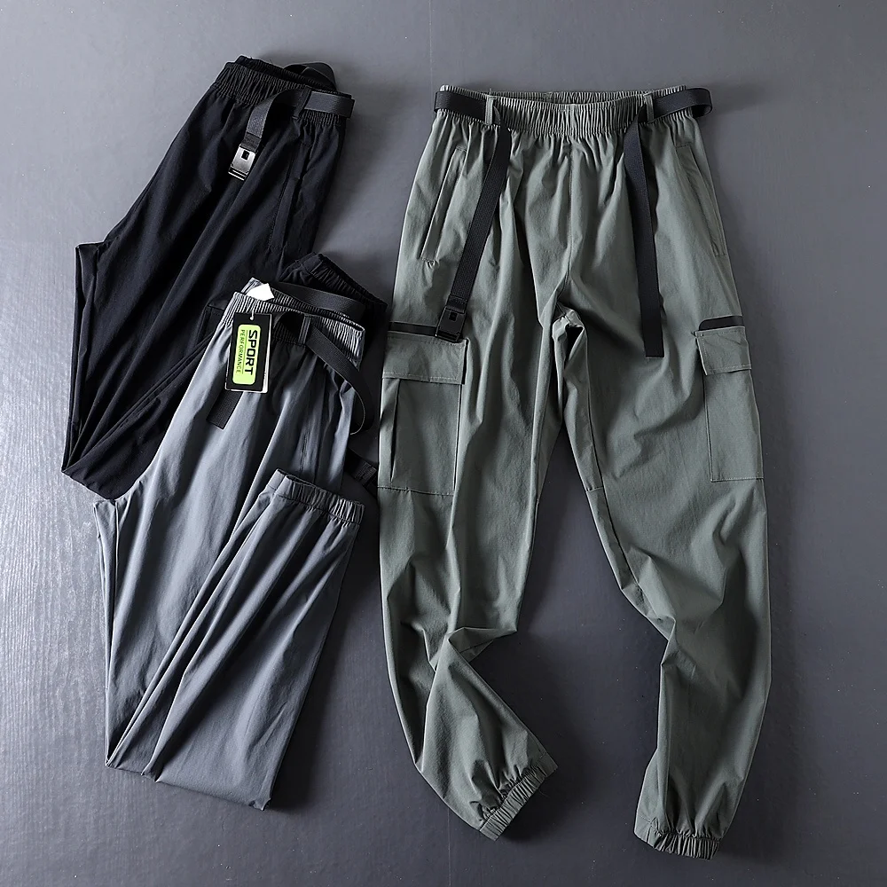

Мужские брюки-карго с эластичной резинкой на талии, дышащие спортивные повседневные длинные брюки, свободный крой, молодежные брюки, весна-лето