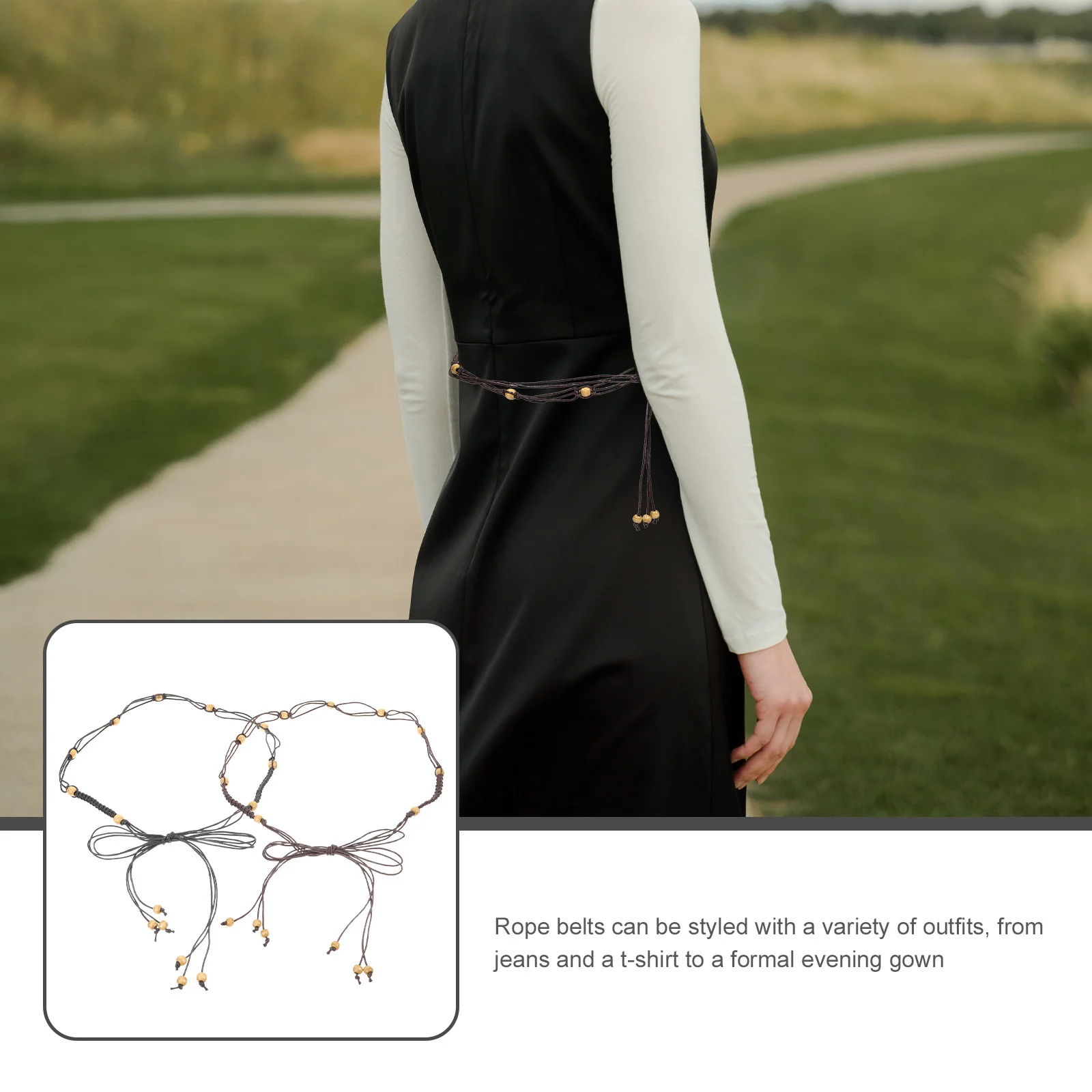 

2Pcs Waist Chain Rope Belts Women Woven Tassel Waist String Belt Tie Belt for Dresses Jeans Skirts Tie Belts for Women