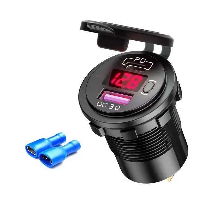 

Smart Dual USB C Car Charger, PD3.0 QC3.0 with Voltage Display & Switch, 12V/24V Fast Charging Socket for All Vehicles