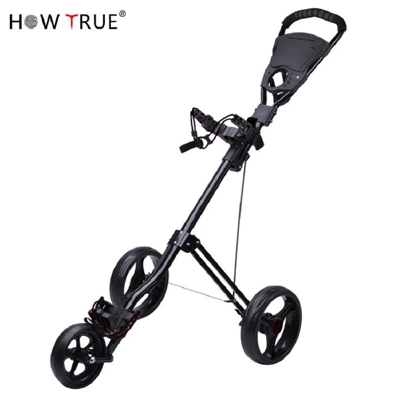 Golf Trolley Push Cart Folding 3 Wheels Professional Golf Bag Trolley Scorecard Cup Holder Foot Brake Multifunctional Carrier