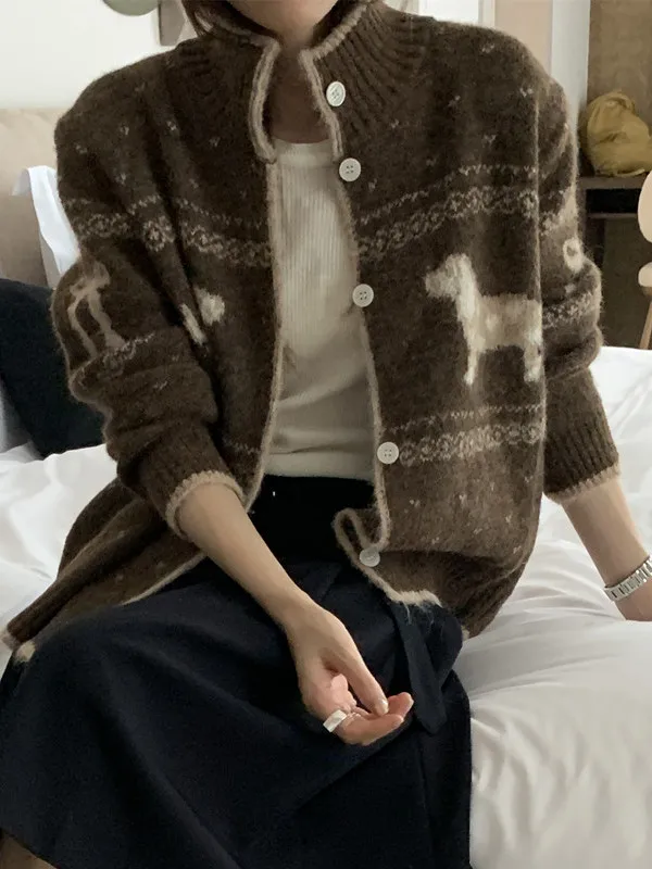 

Корейский ретро вязаный свитер Fair Isle, пальто, женское длинное свековое круглое Ne, мягкая, тщательная, Agel, осенне-зимняя модная верхняя одежда