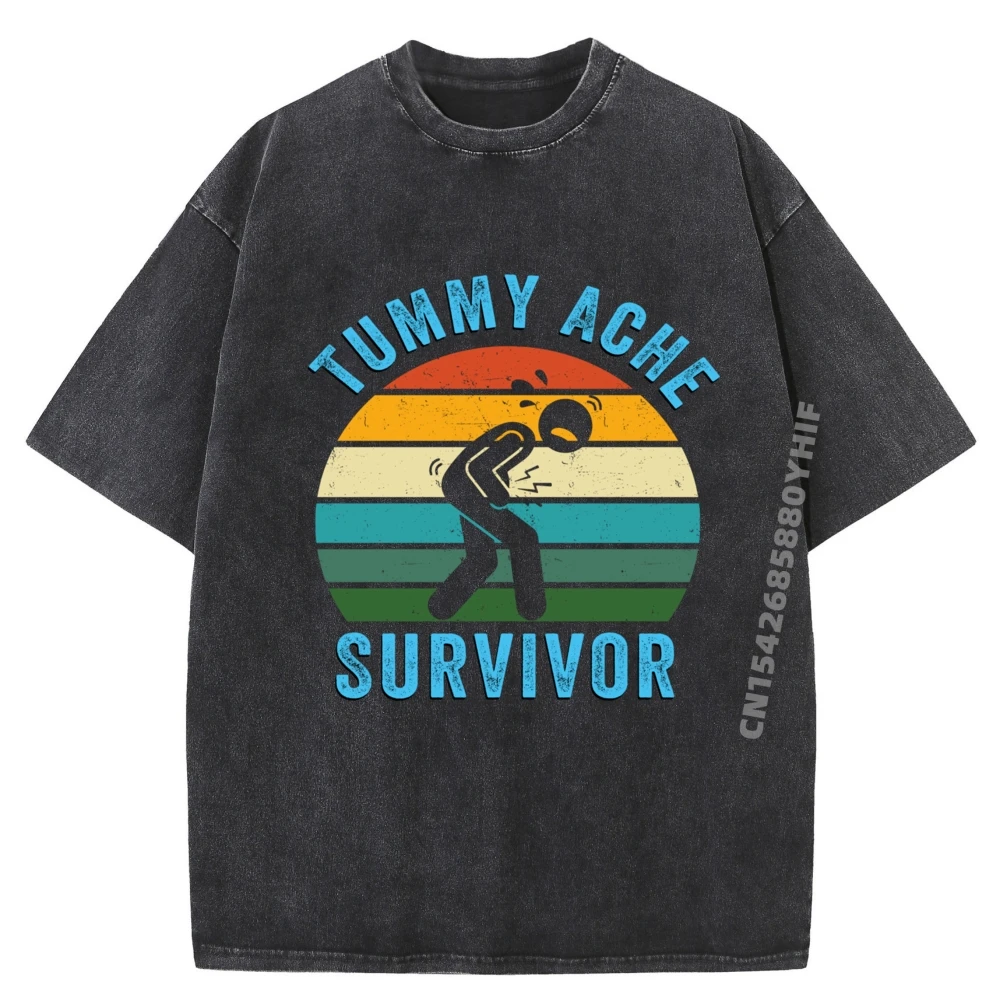 

Ретро Tummy Ache Survivor Stomachache Топы и футболки с принтом Хлопковая женская футболка Футболки с принтом Ретро стираные забавные