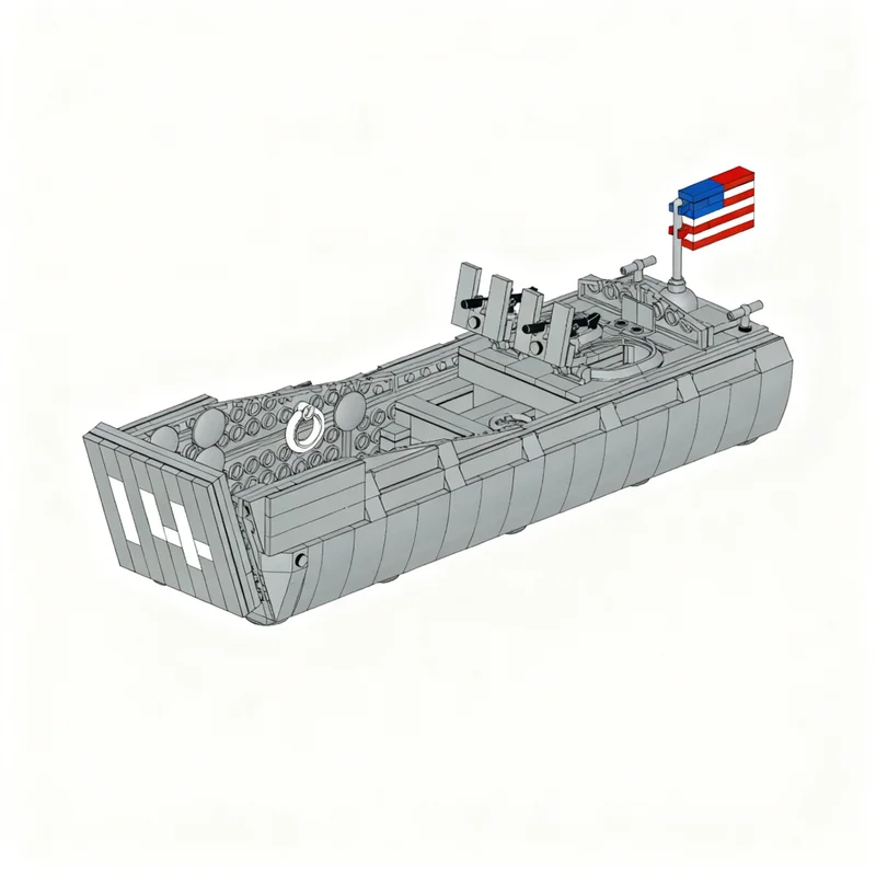 364pcs MOC LCVP Higgins Boat Freestyle Ship Voyage Build Model Building Blocks Module Diorama Figure Robot Aircraft Kit Toy Gift