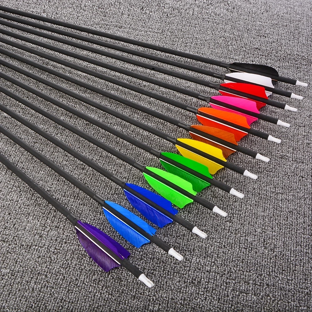 

12pcs 31inch Mixed Carbon Arrow Spine 500 with Natural Turkey feather Removable Tips for Compound Recurve Bow Hunting Practice