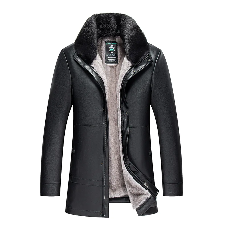 

Новая мужская кожаная куртка средней длины больших размеров 2026 года – на меховой подкладке, утепленная флисом, зимнее теплое пальто из натуральной кожи