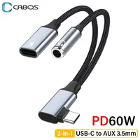 2in1 USB C to AUX 3.5mm Audio Cable USB Type C Extension Cord 60W Fast Charging Cable for Xiaomi Redmi Huawei Samsung Earphone