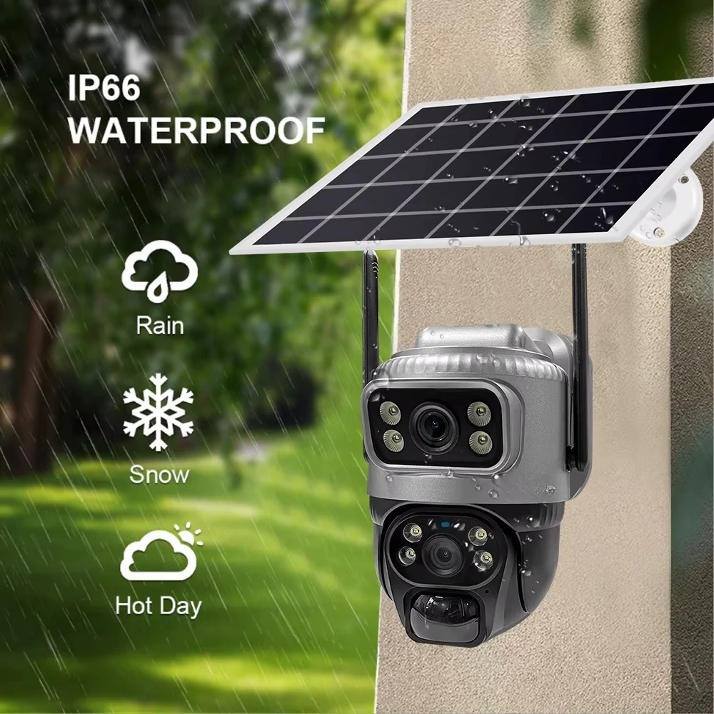 V380pro Dual Lens Outdoor Network Camera 4MP Wireless Night Vision Solar Powered with 360 PTZ Cloud Data Storage Options