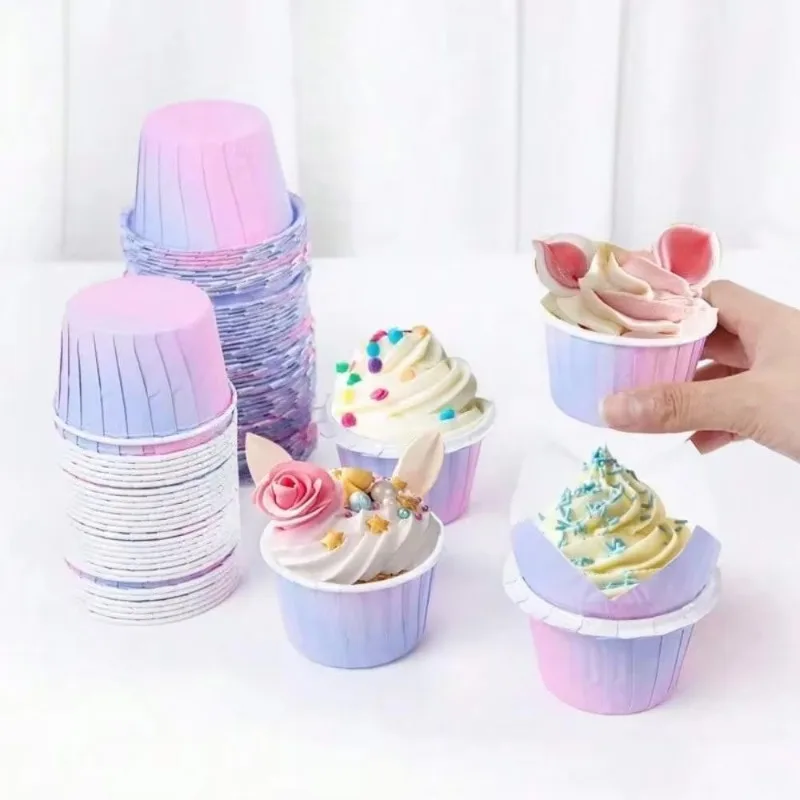 20 Gradient Cake Cup Molds Pink Blue Paper Cup Wrappers Muffin Liners Baking Molds Party Decoration DIY Kitchen Baking Desserts