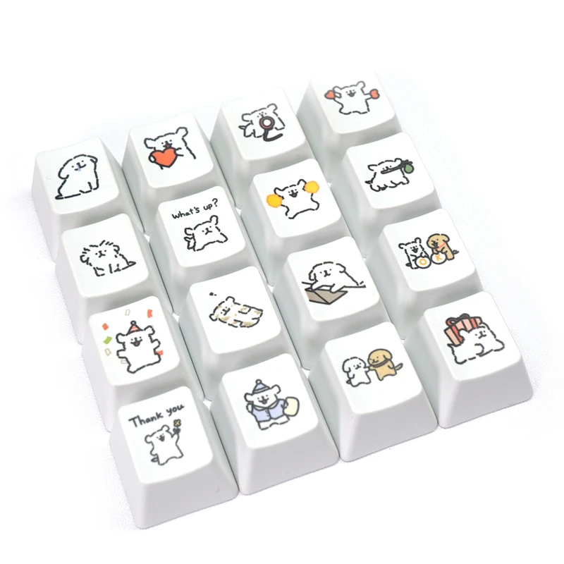 1set PBT Keycaps Schattige Kleine Hond Keycap Persoonlijkheid Dye Subbed Keycaps voor Mx Stem Gaming Mechanische Toetsenborden Wit R4 KeyCaps