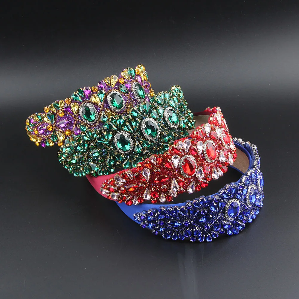 Colorful  Crystal Stone Headband Hairbands Elegant Women Hair Accessories Wide Headband Wedding Jewelry 278