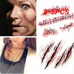 2~5PCS Halloween Body Makeup Tattoo Stickers Zombie Scars Tattoos With Fake Scar Blood Makeup Halloween Props Halloween