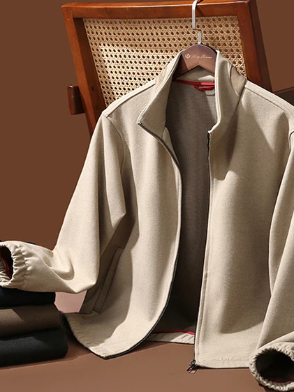 

Italian Luxury 3W Wool Blend Men's Pilot Jaet Stand Collar Outerwear Youth Casual Long Sve Zipper Closure No Hat