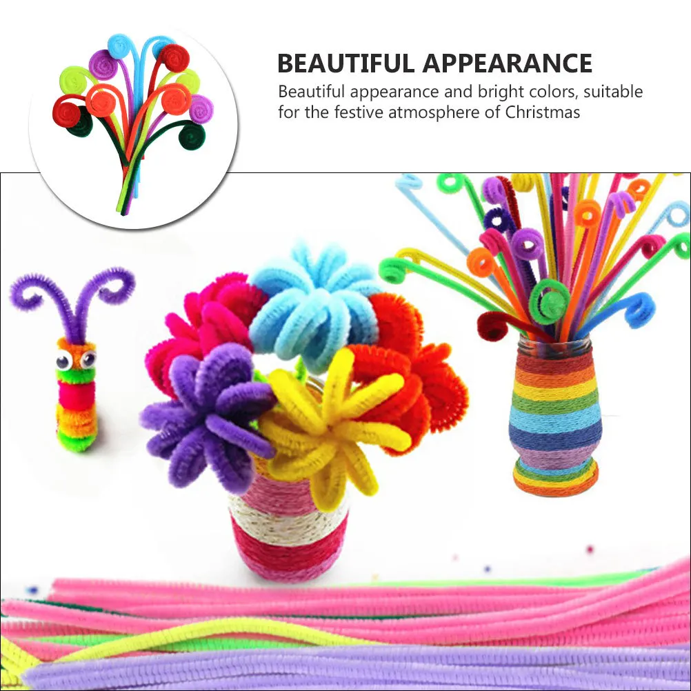 200 قطعة من مادة جذع الشنيل الحرفية بألوان زاهية قابلة للانحناء عصي ذاتية الصنع للأطفال زينة عيد الميلاد نشاط تعليمي يدوي