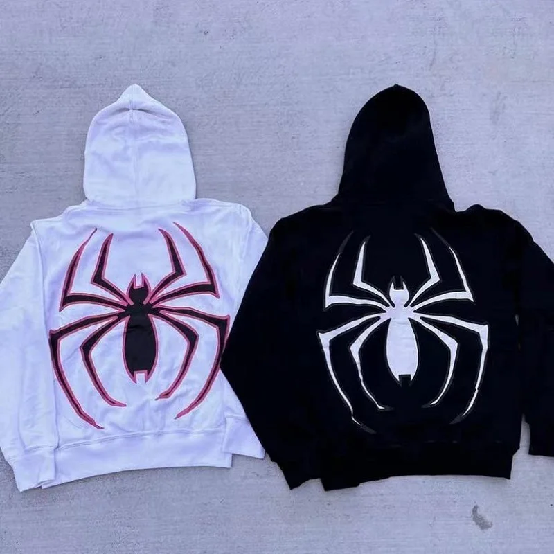 American Fashion Casual Dark Sweatshirt Men Women Hoodies Gothic Couple Harajuku Large Size Spider Print Y2k Zipper Hoodie Tide