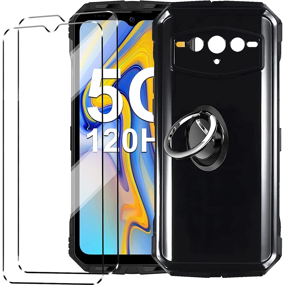 4-in-1 Ring Holder Case With Tempered Glass  On For Doogee V30 V MAX  V30T ScreenProtector Glass For Doogee S100 Pro 2.5D Glass