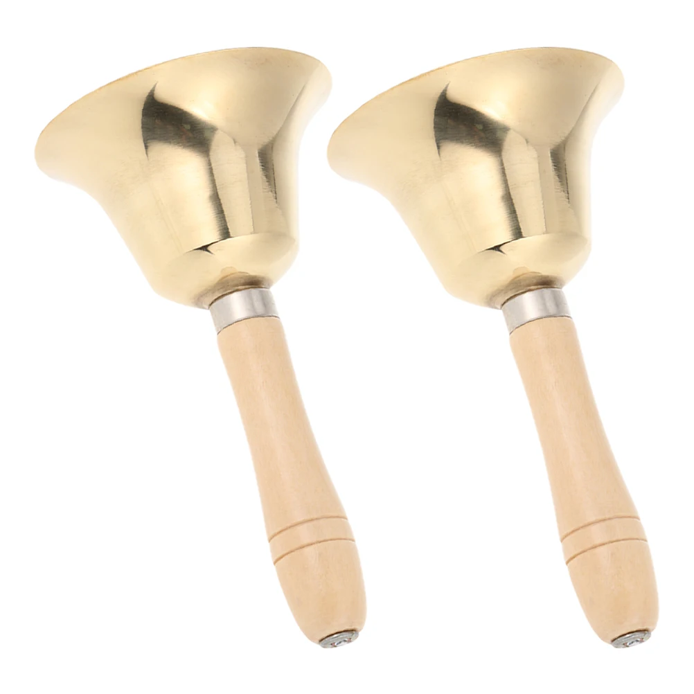 

2pcs Solid Bell Wooden Handle for Service Parties Classroom Doorbell Metal Bells Small Handbells Yoga Prayer Tools