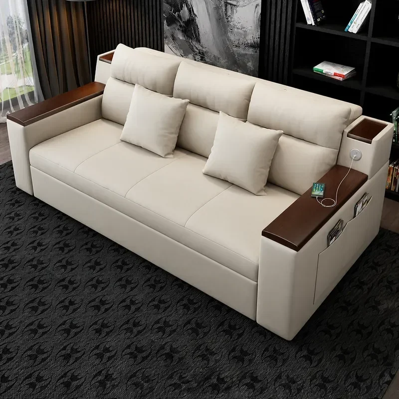 Solid Wood Folding Sofa Bed Dual Purpose Living Room Multi Functional Small Apartment Storage Double Fabric Removable