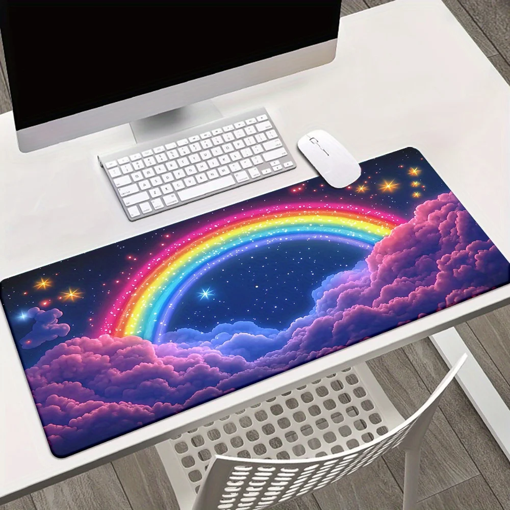 

Rainbow Bridge Desk Mat - Vibrant HD Printed Mousepad, Large Gaming & Office Pad with Colorful Clouds and Stars Design